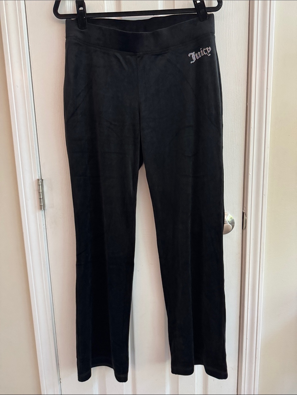JUICY COUTURE Velour Rhinestone Logo Sweatpants Black Size Medium